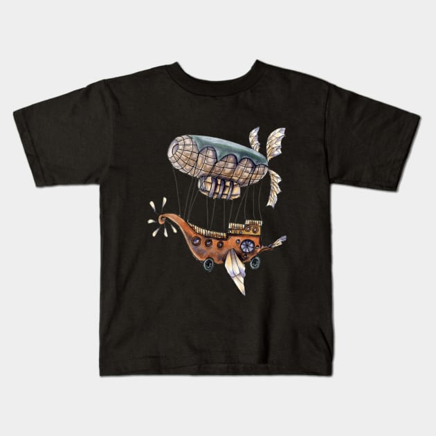 Old school airship Kids T-Shirt by Art by Ergate